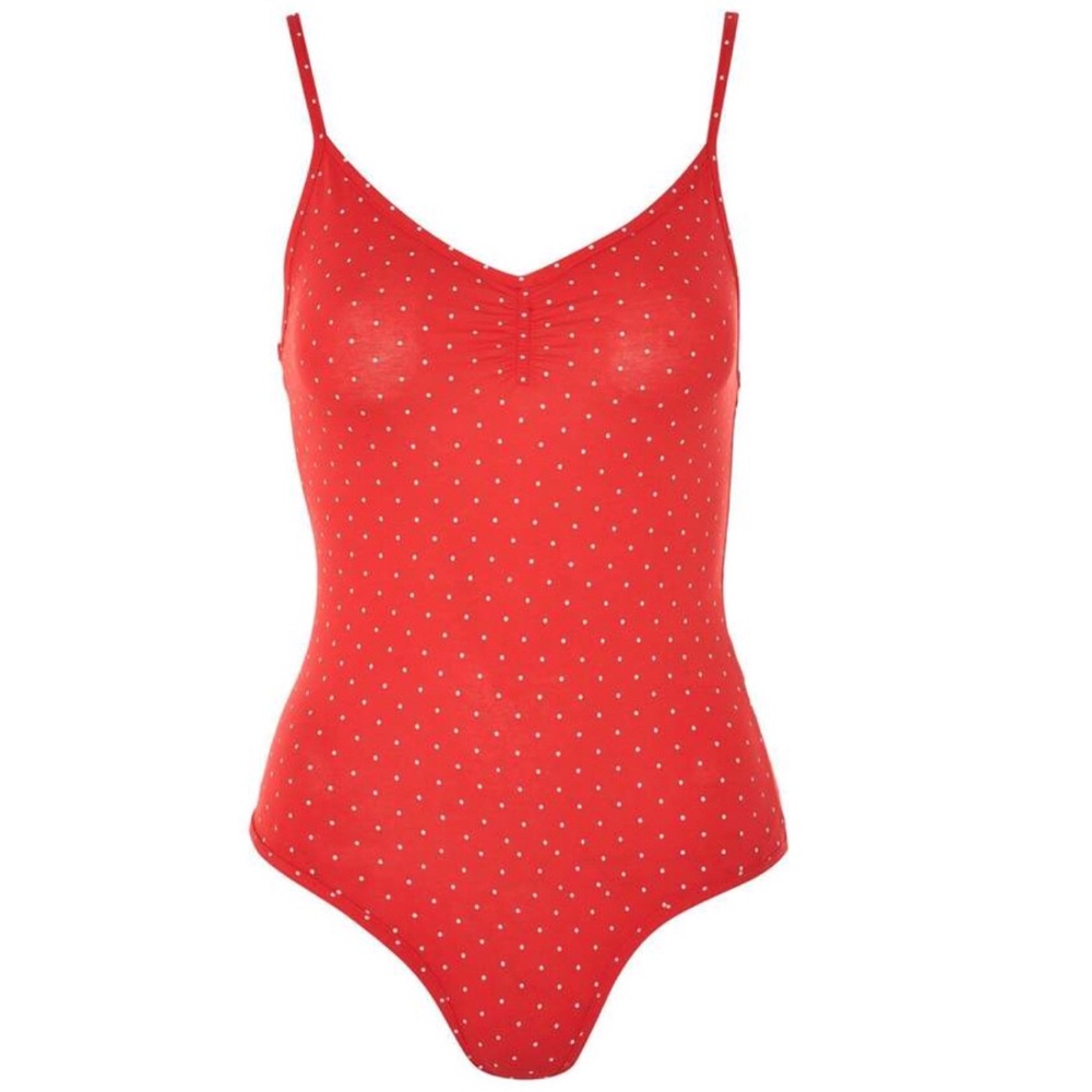 Red and White Polka Dot Bodysuit- Size 8- Topshop
